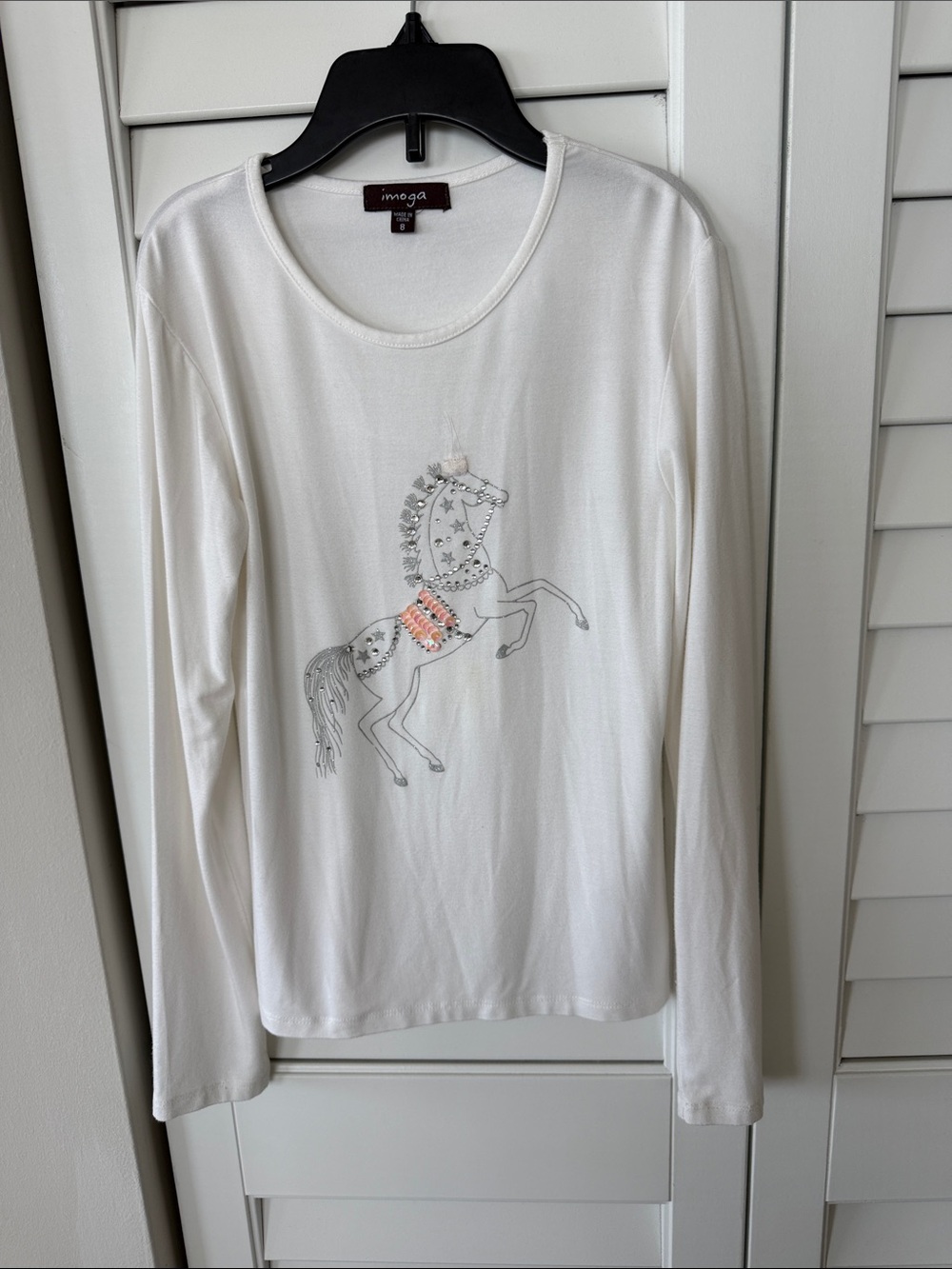 Imoga White Long Sleeve Horse Tee with Pink Accent